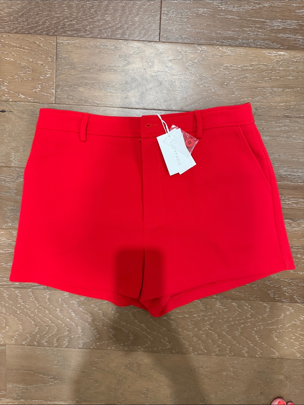 Lucy Paris Red High-Waist Tailored Shorts